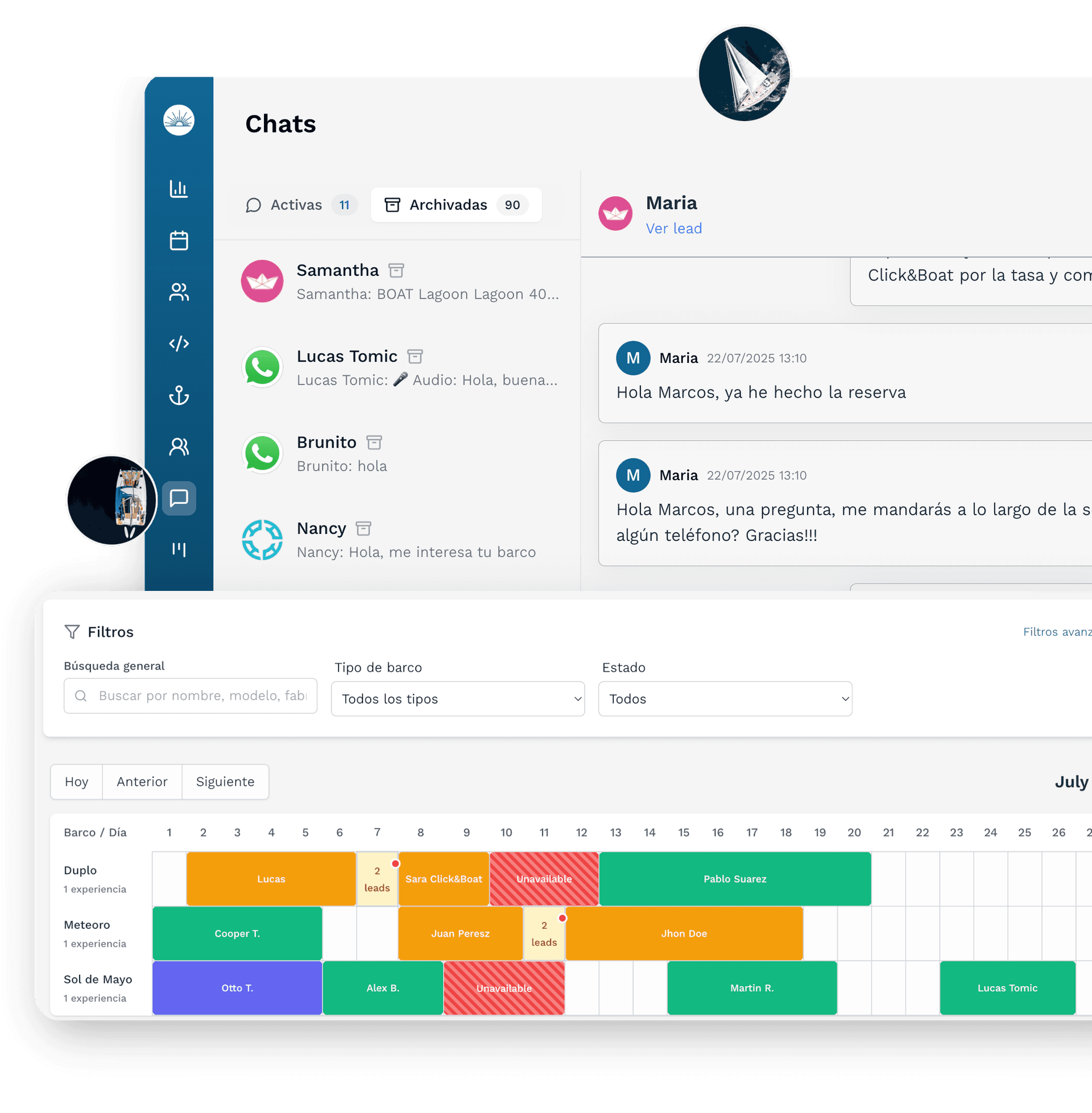 SolNow - Interfaz de gestión de reservas con calendario, selector de tipo de reserva y horarios disponibles